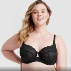 Auden Lace Black Unlined Full coverage Underwire Bra  42DDD New